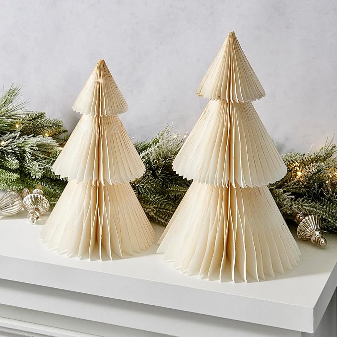 LampLust White Honeycomb Paper Trees, 2 Pack, 10 & 12 Inch, Winter Ornaments by LampLust