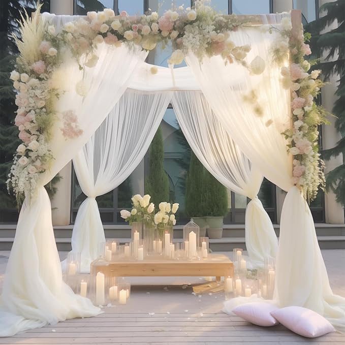 10x10 Ivory Tulle Backdrop Curtains - Image 4