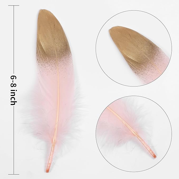 Larryhot Dipped Gold & Pink Goose Feathers - Image 3
