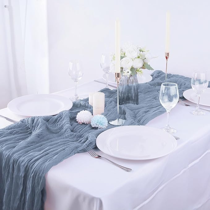4 Pack Dusty Blue Cheesecloth Table Runner 35x120 Inch Boho Gauze Fabric Cheese - Image 5