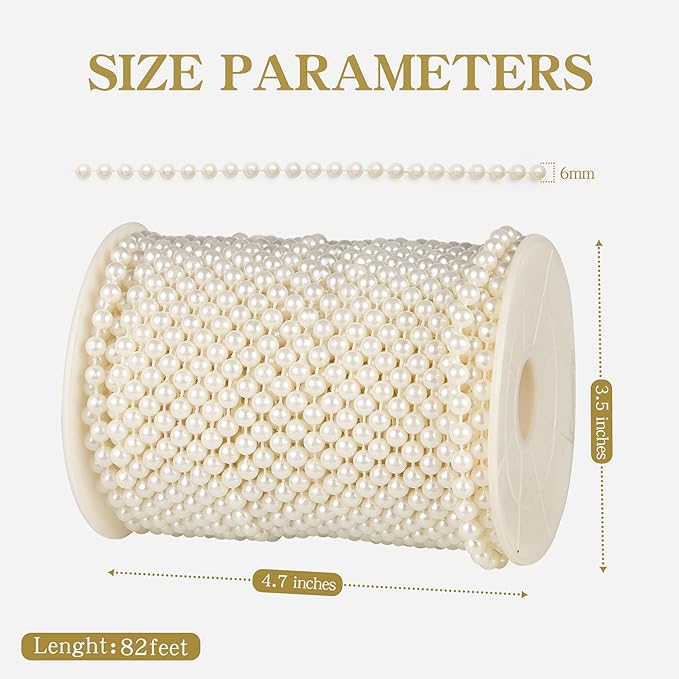 82 Feet Crafts Faux Pearl Roll 6mm Pearl Garland - Image 3