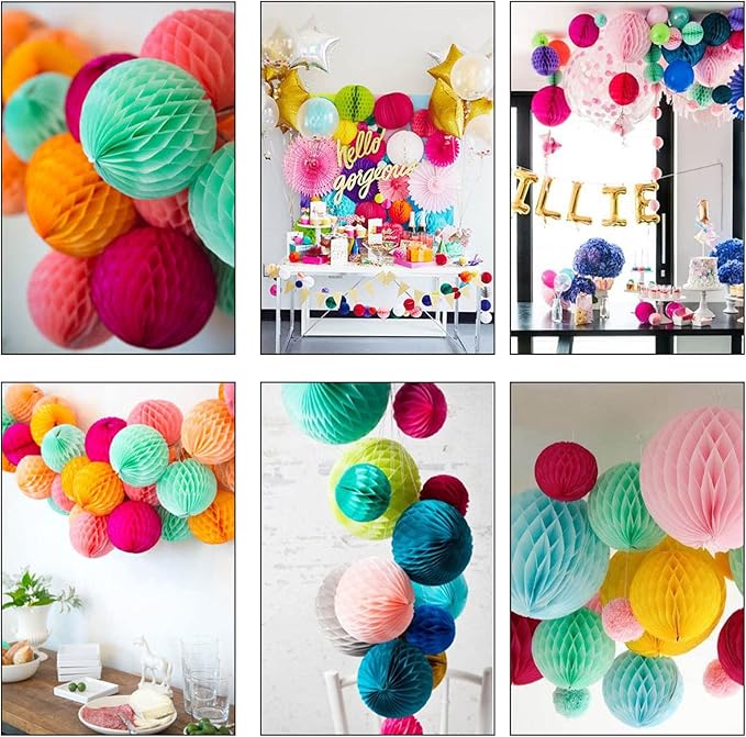 CC wonderland zone 12pcs Hot Pink and Orange Paper Honeycomb Balls - Image 4