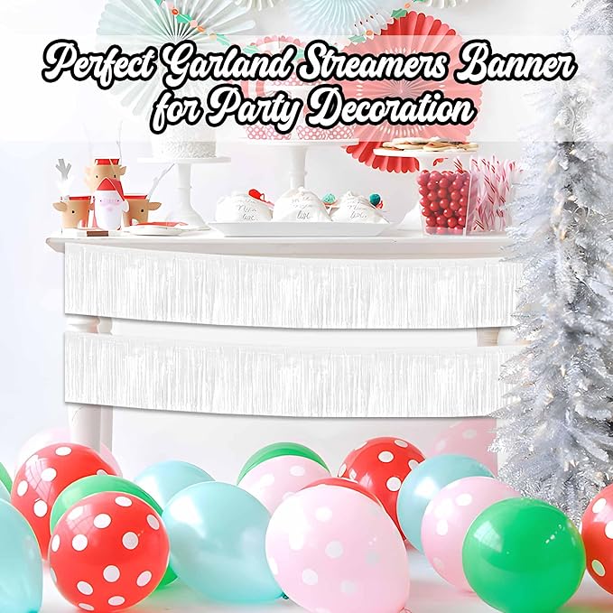4 Pack 10 Ft Macaron White Foil Fringe Garland Metallic Streamers Tinsel Banner - Image 4