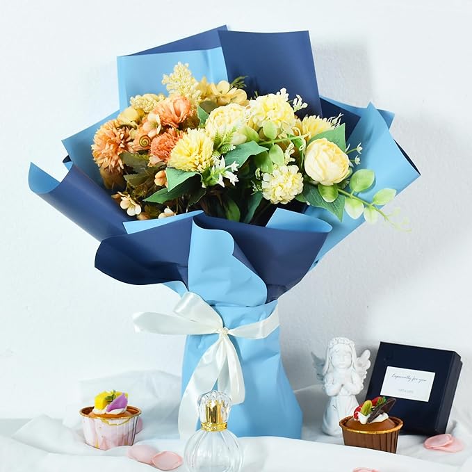 BEISHIDA 20Pcs Royal Blue and Sky Blue Double Sided Floral Wrapping Paper Matte - Image 6