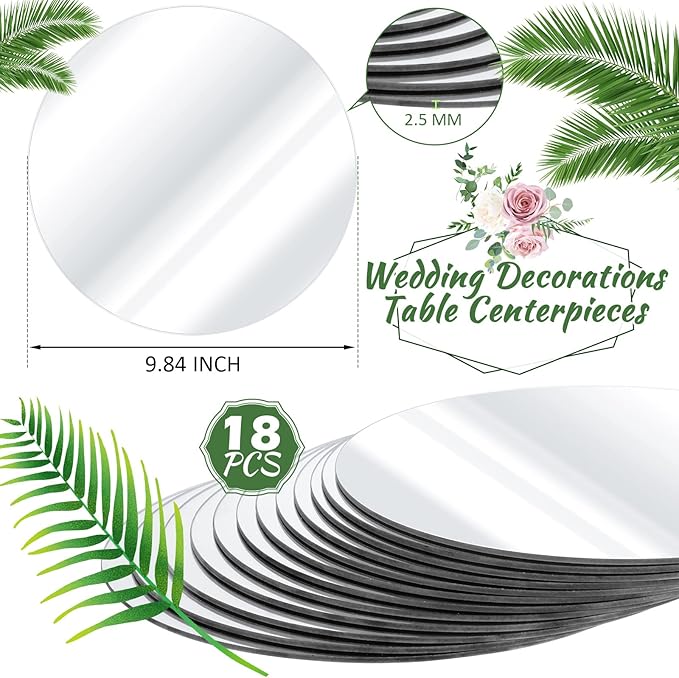 Tuanse 18 Pcs Round Mirror Candle Plate Set Round Trays Circle Centerpieces - Image 2