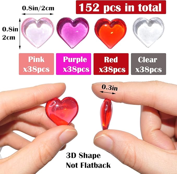 Acrylic Heart Gems for Valentine Vase Filler Decor, Table Scatter Decorations - Image 2