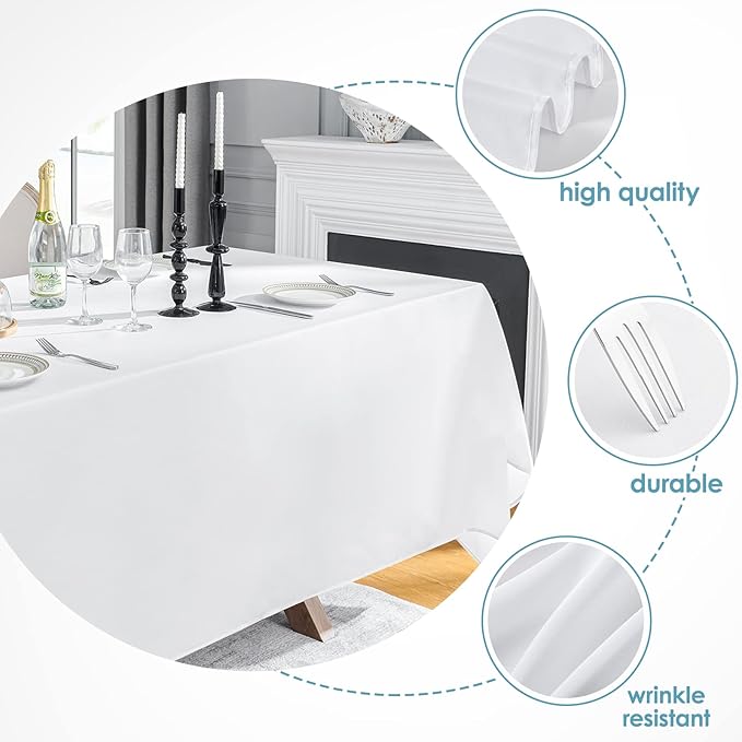 VidaFete Tablecloth 90 * 132inch Rectangle Table Cloth Polyester, Stain Wrinkle - Image 3