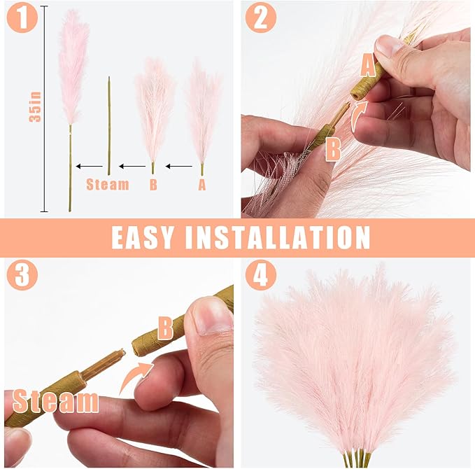 35" Pink Faux Pampas Grass Decor - Image 6