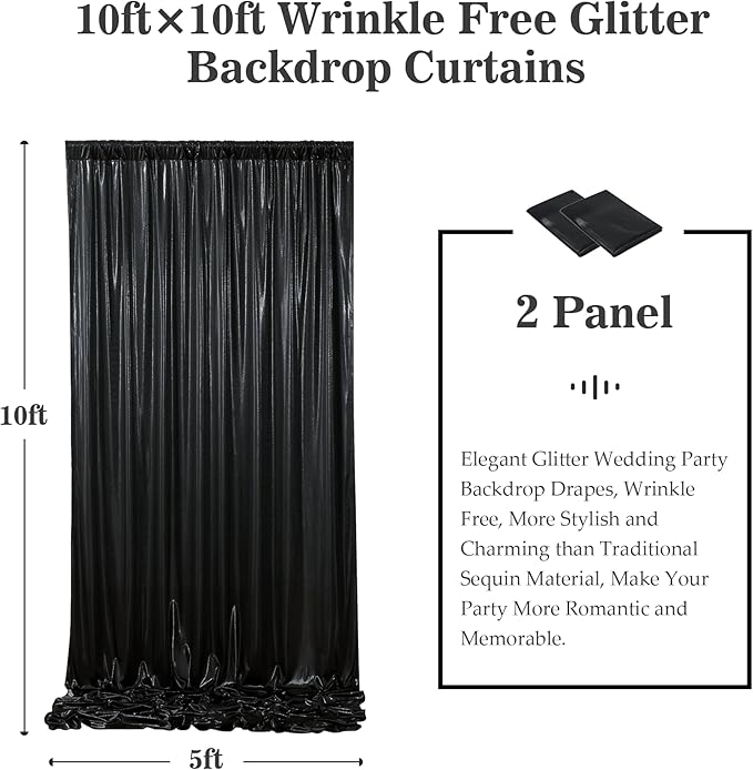 Outpain Thick 10 ft x 10 ft Black Sequin Backdrop Curtain - Image 6