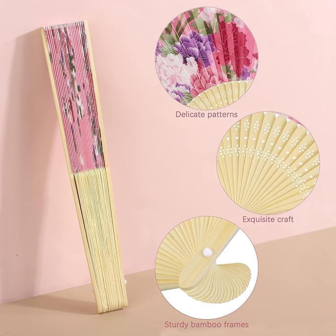 Aodaer 16 Pack Floral Folding Fans Silk Fabric Handheld Fans Vintage Folding - Image 3