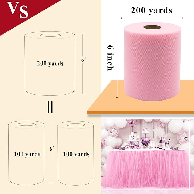 Pink Tulle Fabric Rolls 6 Inch by 200 Yards Fabric Spool Tulle Ribbon - Image 3