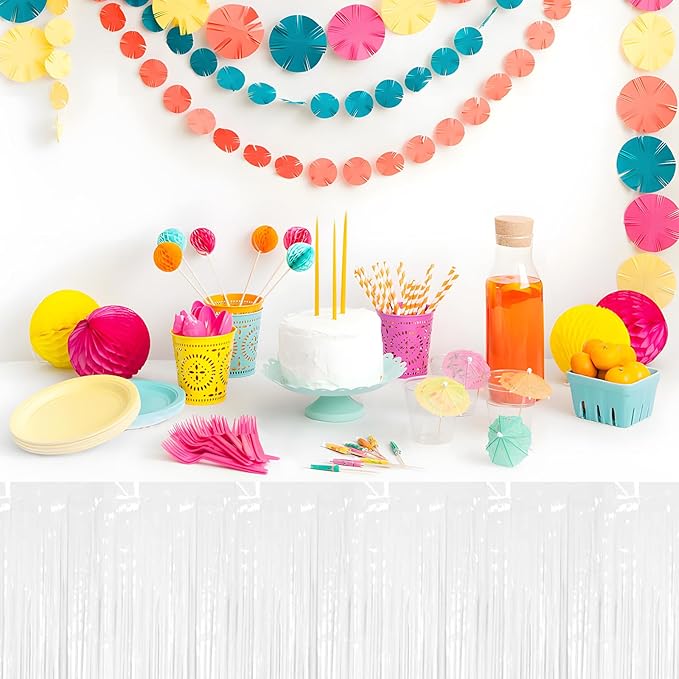 3 Pack 29x108 Inch Macaron White Foil Fringe Table Skirts Metallic Banner - Image 4