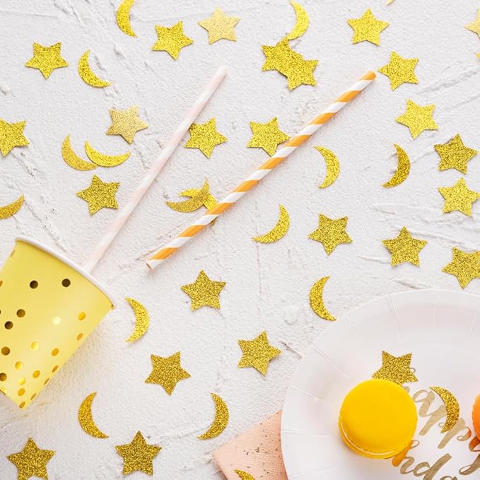 Gold Glitter Confetti Star and Moon Table Decoration - Image 2