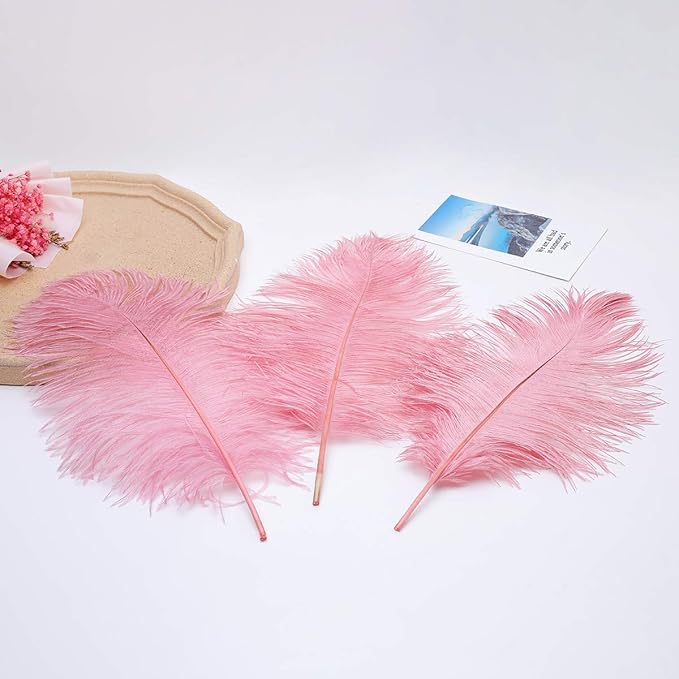 12pcs Natural Lotus Pink Ostrich Feathers 12-14inch - Image 8