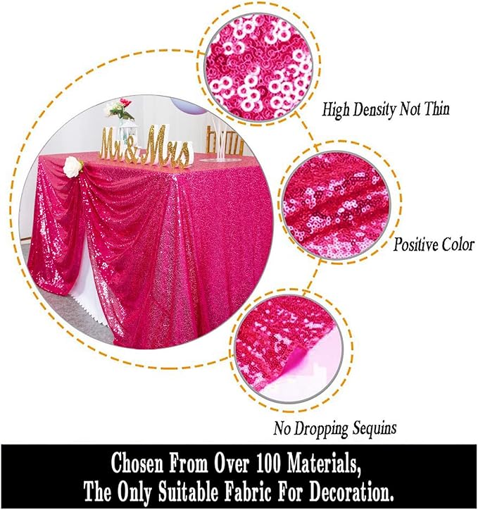 ShinyBeauty Sequin Tablecloth 72x72-Inch Hot Pink Square Sequin Table Cover - Image 3