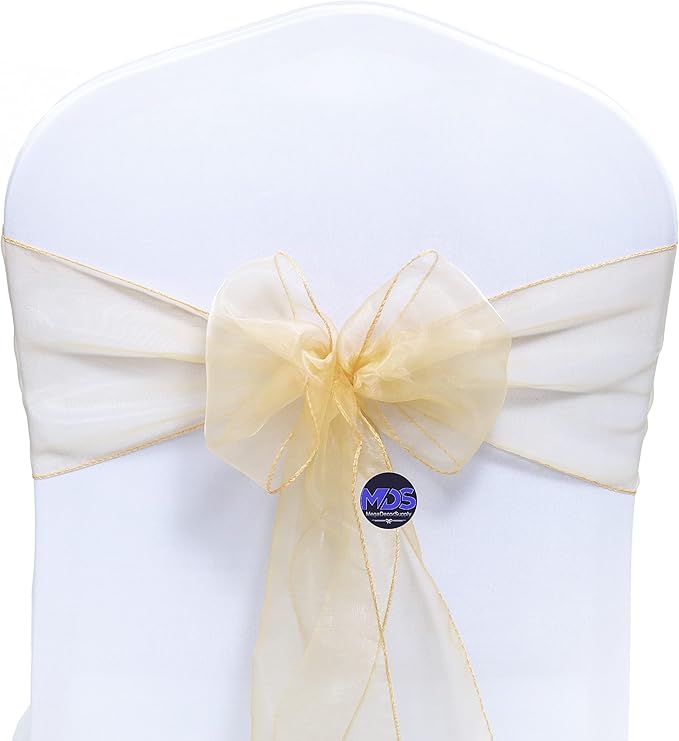 MDS Pack of 125 PCS Organza Chair Sashes Wider Dining Chair Bows Ribbon Tie Back - Image 2
