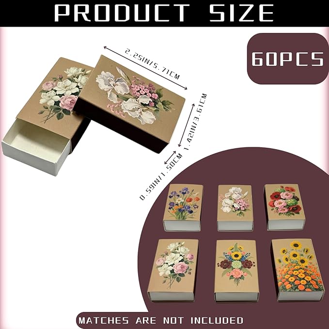 60pcs Flower Match Boxes, 2.25x1.42x0.59in Bulk Fall Spring Floral DIY Light - Image 2