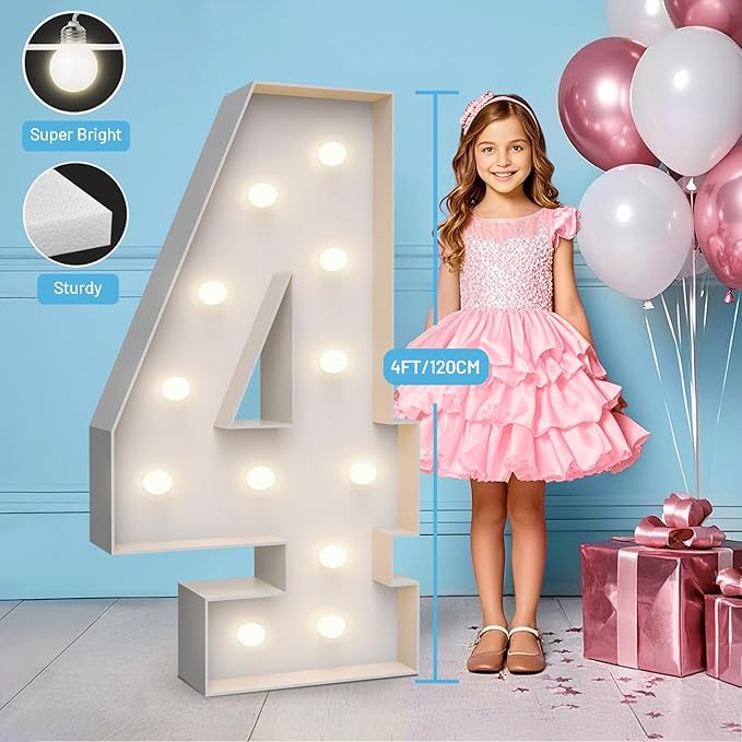 4FT Marquee Light Up Numbers 4, Party Decoration Large Marquee Light Up Letters - Image 3