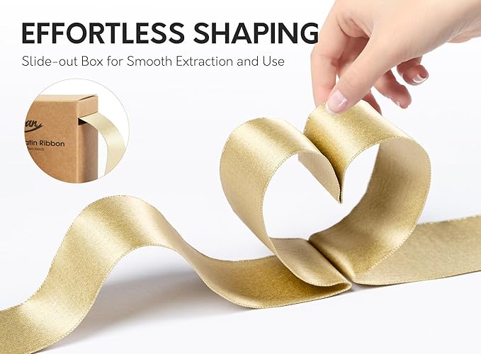 Gold Satin Wired Ribbon 1-1/2 Inch Double-Faced Glitter Ribbons - Image 2