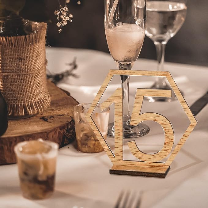 Wooden Table Numbers, Hexagon Shape 1-20 Wedding Table Numbers - Image 9