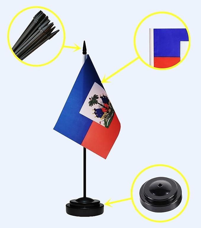 Haiti Haitian Deluxe Desk Flag Set Small Mini Miniature Haiti Haitian Table - Image 2