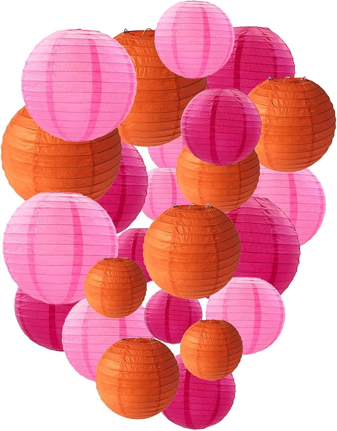 Rose Red Pink Orange Paper Lanterns Decorative, Chinese/Japanese Hanging Round by Tim%26Lin