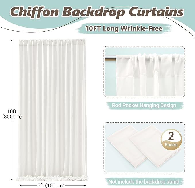 10ft x 10ft Beige Backdrop Curtains, Wrinkle-Free Sheer Chiffon Fabric Photo - Image 3