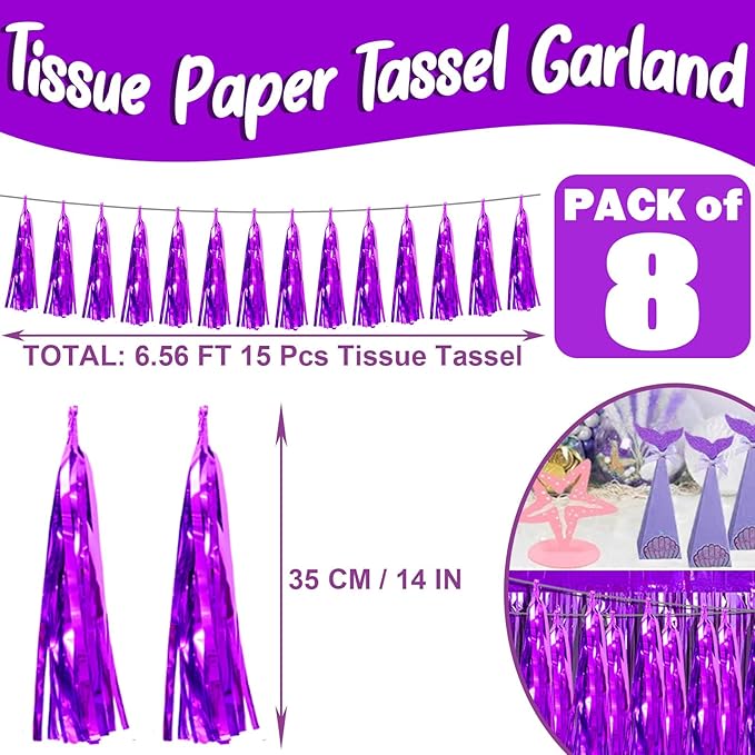 8P Purple Foil Fringe Metallic Tassel Streamers Banner Tassel Garland - Image 2