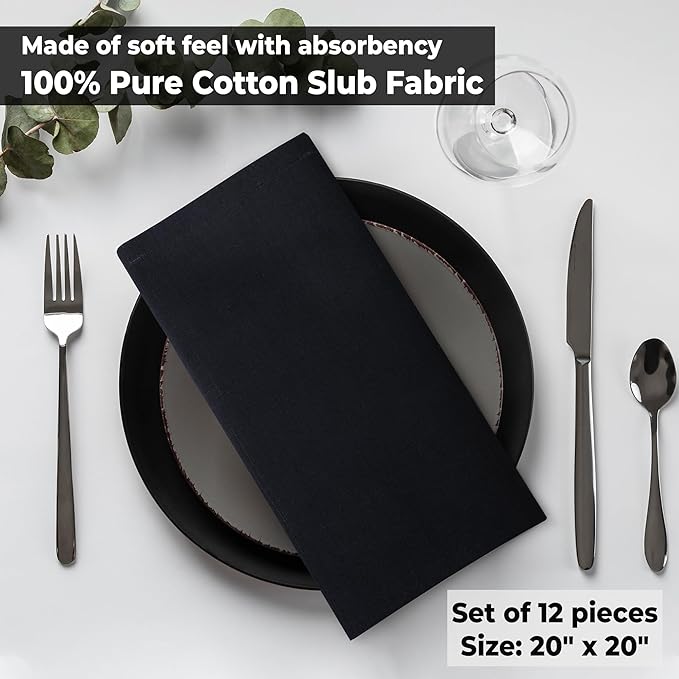 Urban Villa Cloth Napkins Halloween Dinner Napkins Solid Black Color 20''x20'' - Image 8