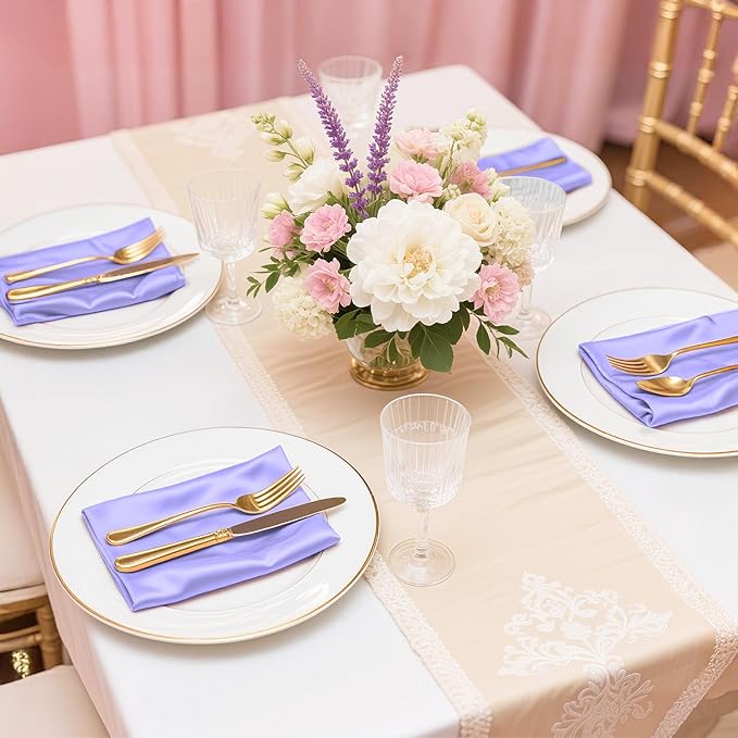 Bailarina 80 Pack Lavender Satin Napkins, 17x17 Inches Wedding Napkins Square - Image 3