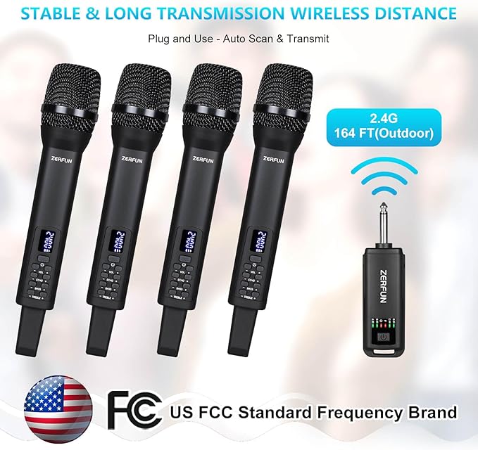4 Rechargeable Wireless Microphones, Pro Handheld Cordless Mics System - Image 5