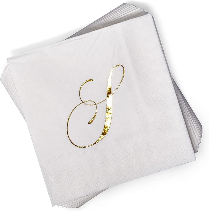 Gift Boutique 100 Gold Monogram Cocktail Napkins Letter S Disposable Paper Pack - Image 7