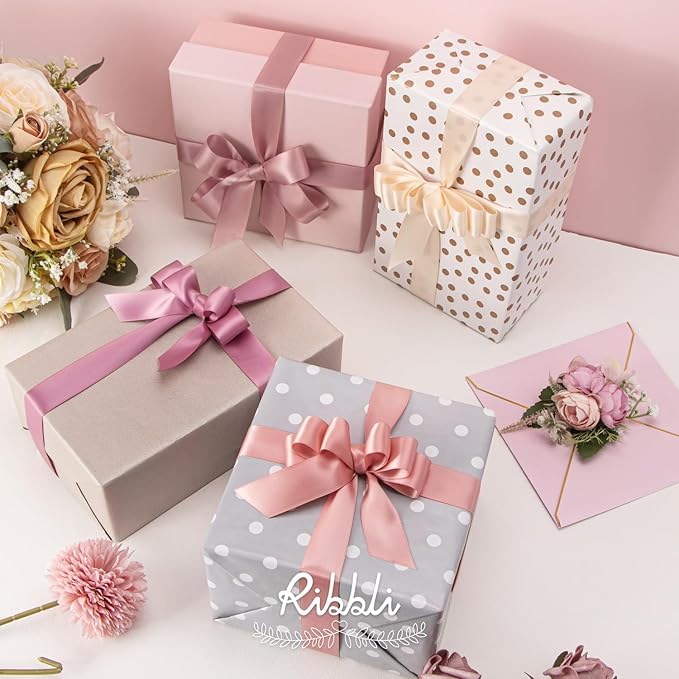 Ribbli Dusty Rose Satin Ribbon 1 Inch x 4 Rolls Total 40 Yards- Pink/Rose - Image 4