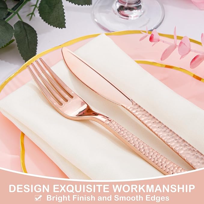 Supernal 180pcs Rose Gold Plastic Silverware Heavy Duty Plastic Forks and Spoons - Image 6