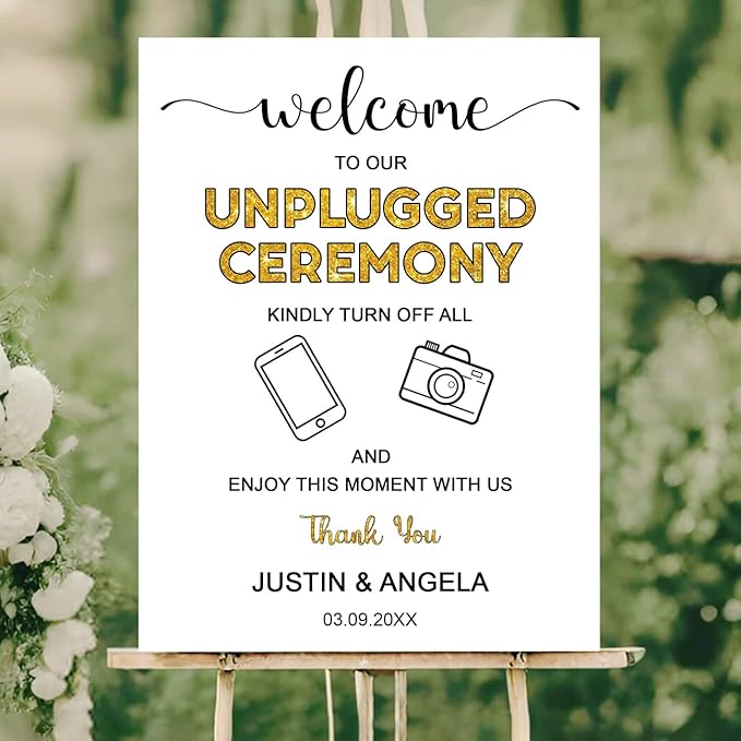 Unplugged Ceremony Sign with Icons – Fun & Bold Wedding Yard Sign – No Phones - Image 2