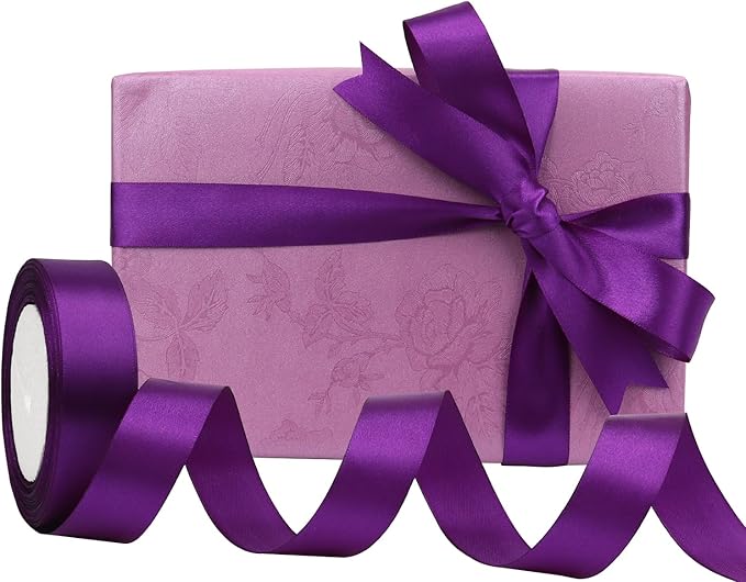 Purple Solid Satin Ribbon 1 Inch 25 Yards Solid Polyester Fabric Ribbon - Image 5