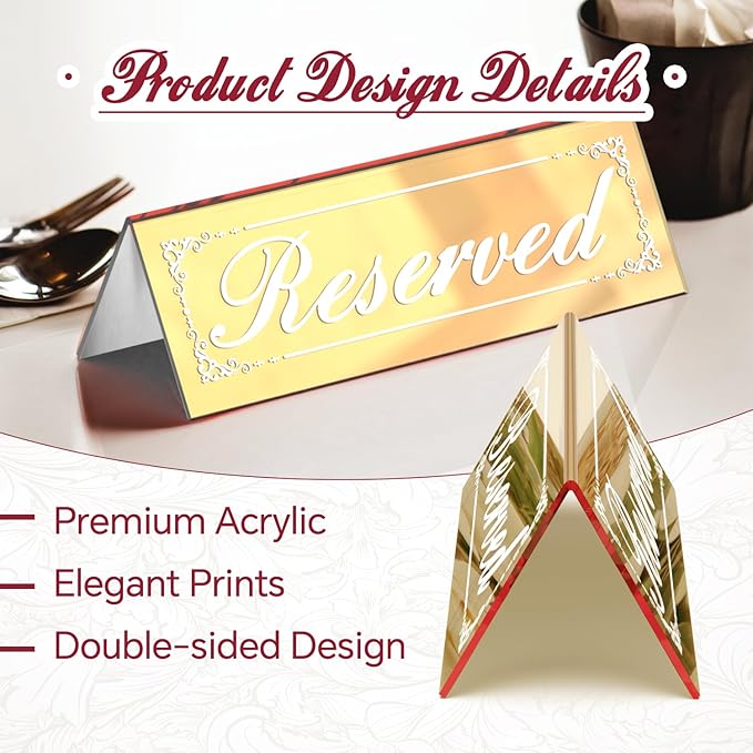 12 Pcs Mirrored Gold Reserved Table Signs, Acrylic Reserved Signs - Image 3