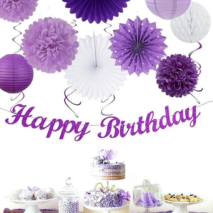 Purple Lilac-Lavender White Women Birthday Party-Decorations - Image 4