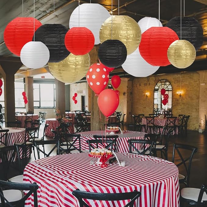 Black Red White Paper Lanterns Decorative 12pcs Party Hanging Decorations - Image 7