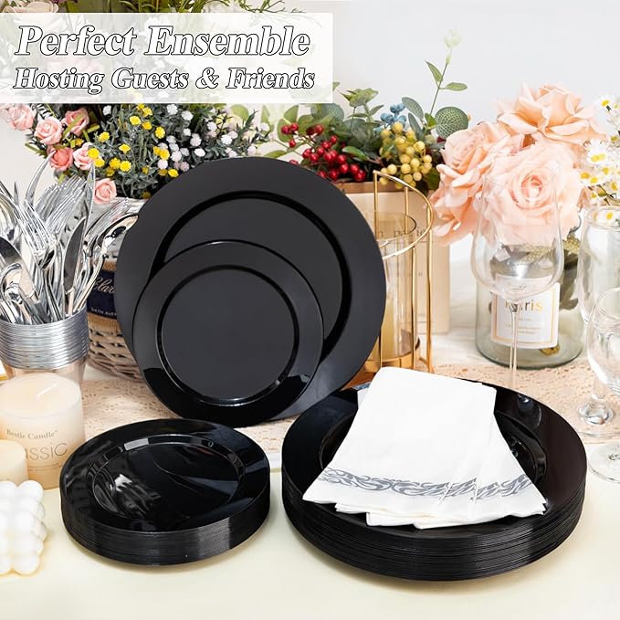 200PCS Black Plastic Plates Set, 100 10.25 inch Dinner Plates and 100 7.5 inch - Image 3