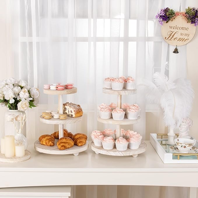3 Tier Cupcake Stand Round, Wood Cake Stand - Image 4
