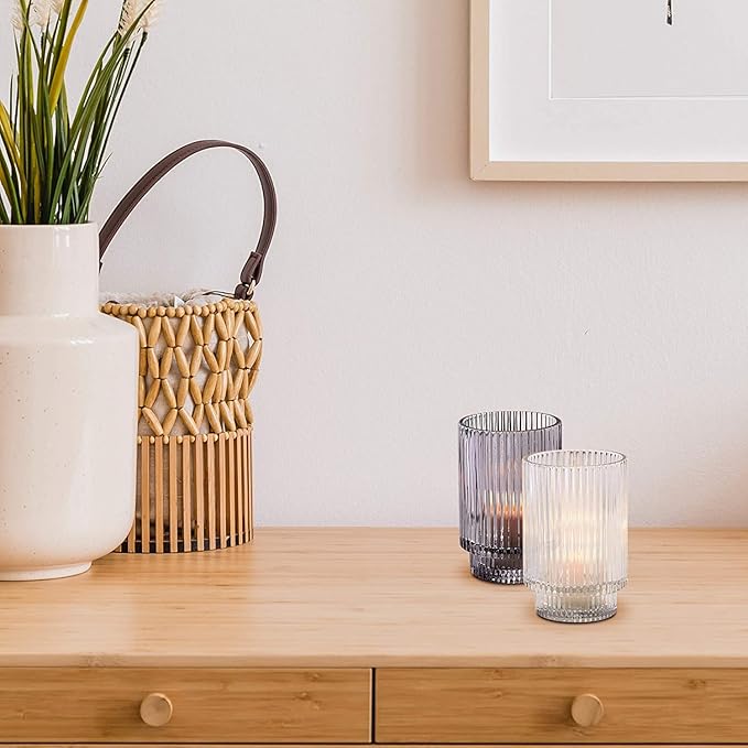 Serene Spaces Living 5in Smoke Ribbed Glass Votive Holder, Decorative - Image 3