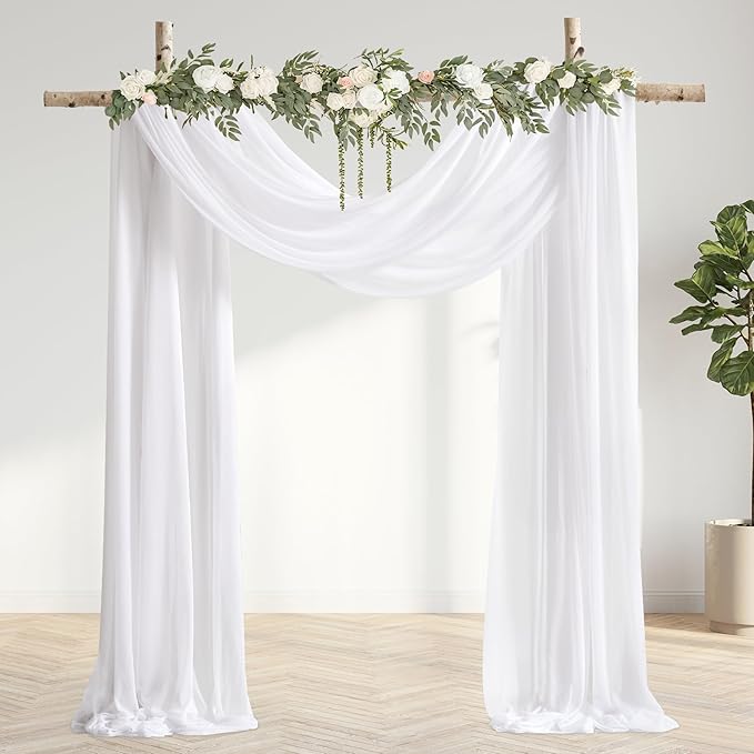 Wedding Arch Draping Fabric 3 Panels 30" X 20FT Sheer Arch Drapes Fabric White by PartyTalk