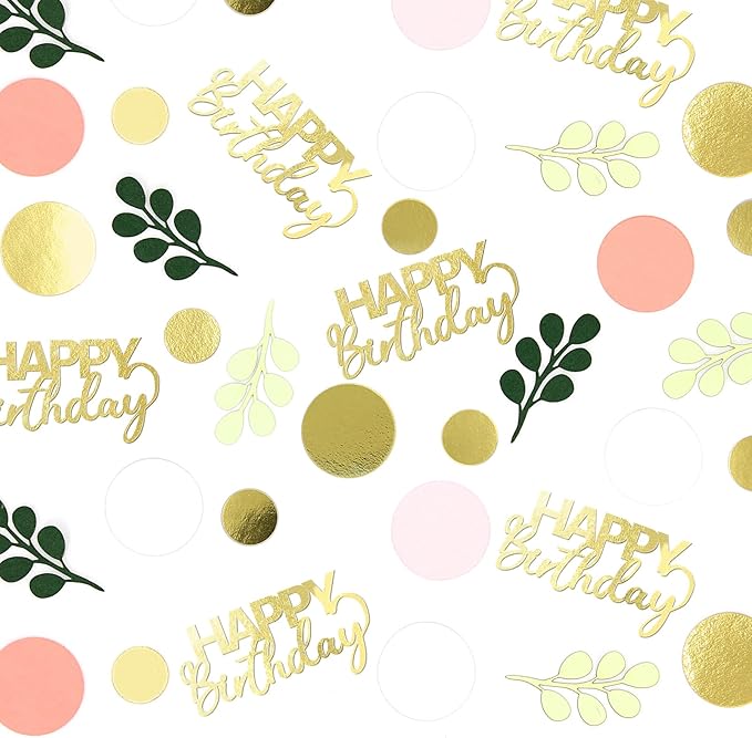 300PC Pink and Sage Green Happy Birthday Confetti - Image 2