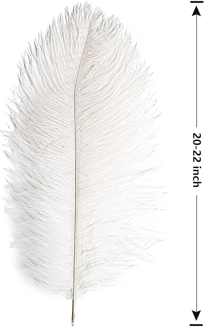 THARAHT 12pcs White Ostrich Feathers Natural Bulk 20-22Inch 50cm-55cm - Image 2
