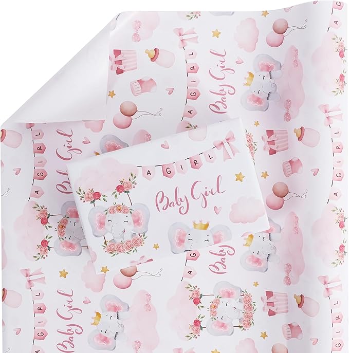 Aimyoo Pink Baby Shower Wrapping Paper Roll - Image 2
