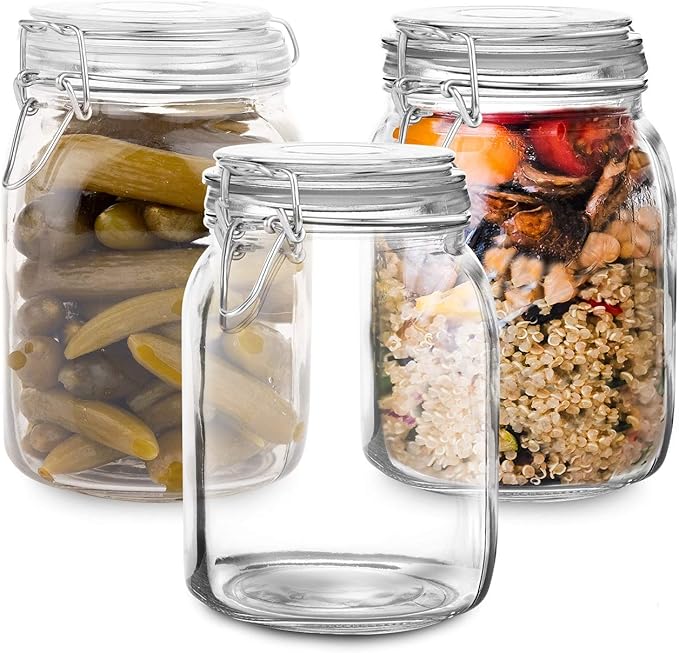 Set of 3 Mason Jars with Lid | Airtight Glass Storage Containers by Marbelous