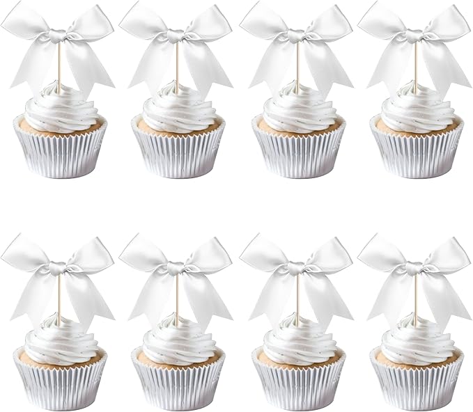 24 PCS Bow Cupcake Toppers Bow Cupcake Picks Bowknot Birthday Party Decorations - Image 8