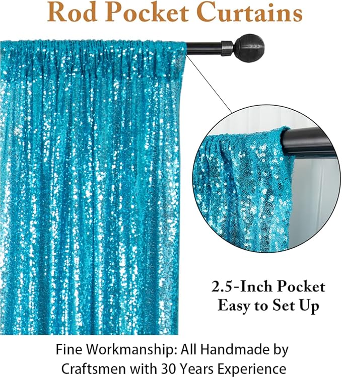 ShinyBeauty Sequin Backdrop Curtains 4 Panels Aqua 2FTx8FT Sequin Fabric Photo - Image 3