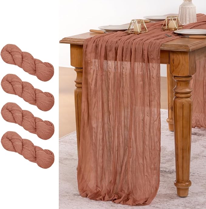 MLMW 4 Pack Dusty Rose Table Runner Cheesecloth Boho Gauze Rustic Cheese Cloth by MLMW